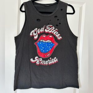 Women’s Tank, Charcoal, Distressed, God Bless America, Zutter, Large